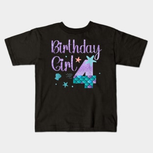 Mermaid Birthday Girl 4 Year Old Its My 4Th Bday Mermaid Kids T-Shirt